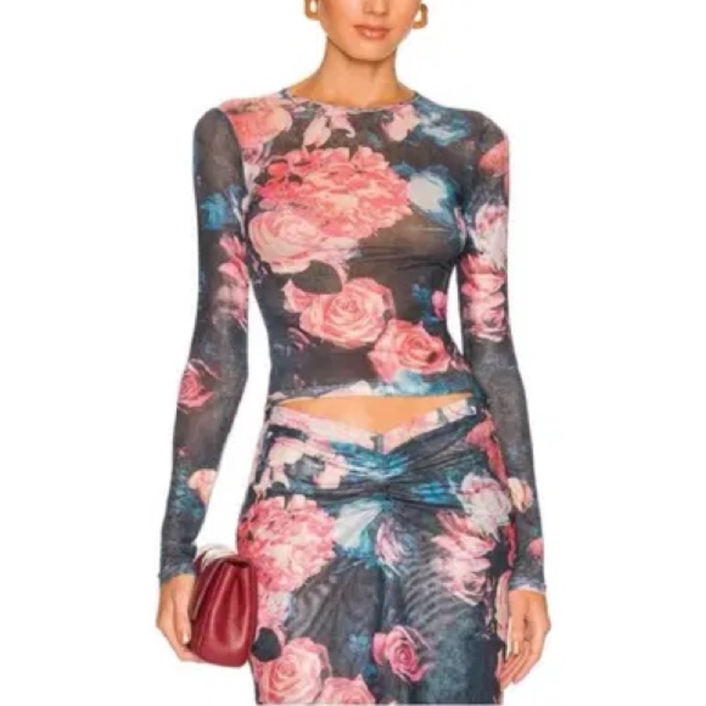 NWT MIAOU Power Mesh Long Sleeve Tee in Decades Rose (T3)